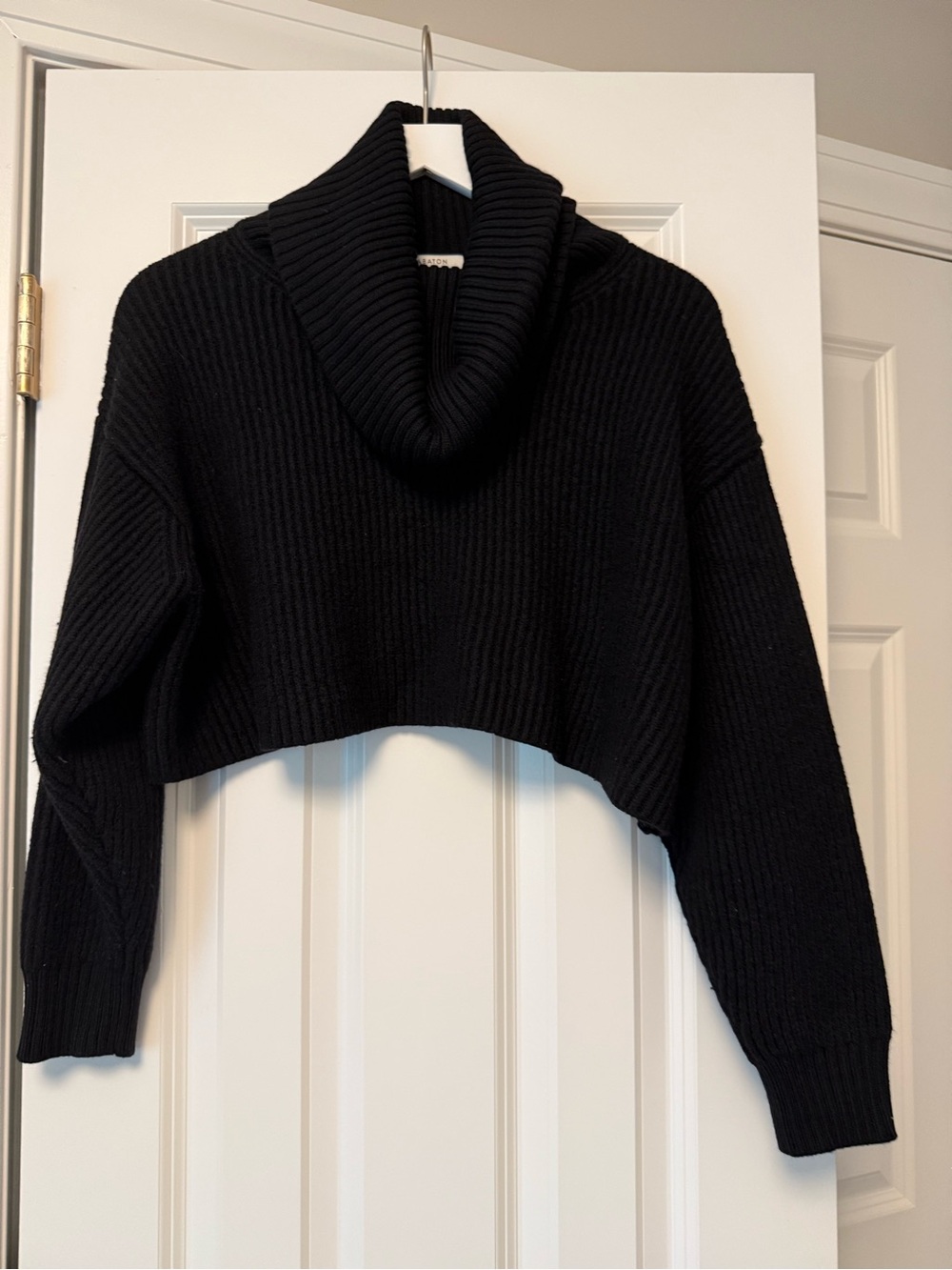 Babaton Black Cropped Ribbed Turtleneck Sweater